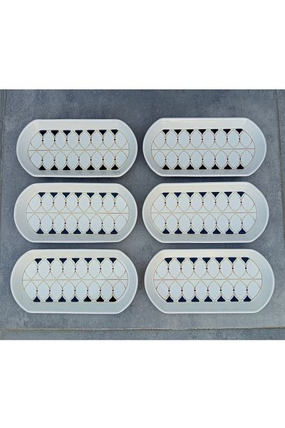 Pinkev Set of 6 Ceramic Medium Size Oval Boat Plates - 12X26Cm