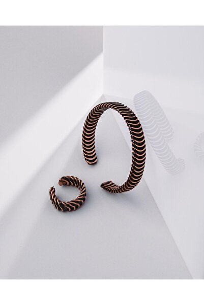 Sırlı Sepet Burgu Sarım Bakır Bilezik Yüzük Seti