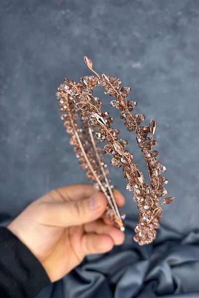 Hayalperest boncuk Sare Model Double Row Bridal Henna Crown Hair Accessory