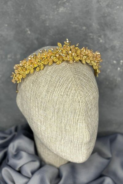 Hayalperest boncuk Honey Color Bead Embroidered Duru Bridal Henna Crown