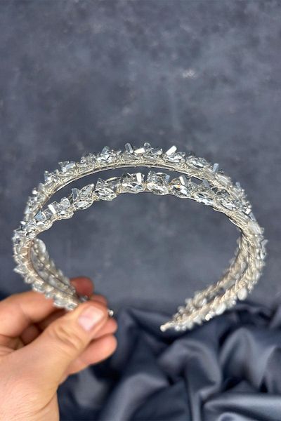 Hayalperest boncuk Silver Gray Double Row Stone Lea Bridal Hair Accessory Bridal Henna Crown