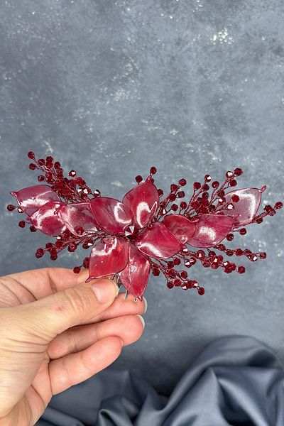 Hayalperest boncuk Burgundy Pearlescent Essence Scalloped Bridal Hair Accessory