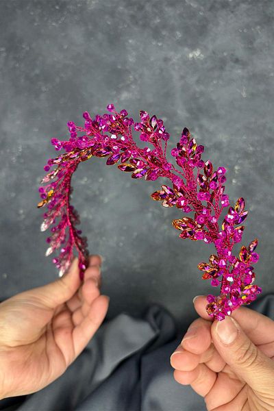 Hayalperest boncuk Fuchsia Laurel Bridal Crown Hair and Turban Accessory