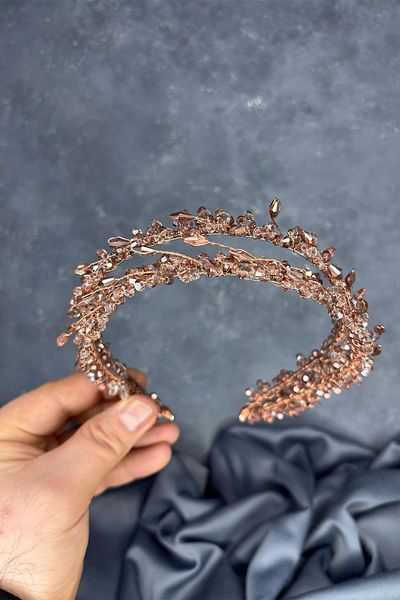 Hayalperest boncuk Rose Color Sare Model Double Row Bridal Henna Crown Hair Accessory