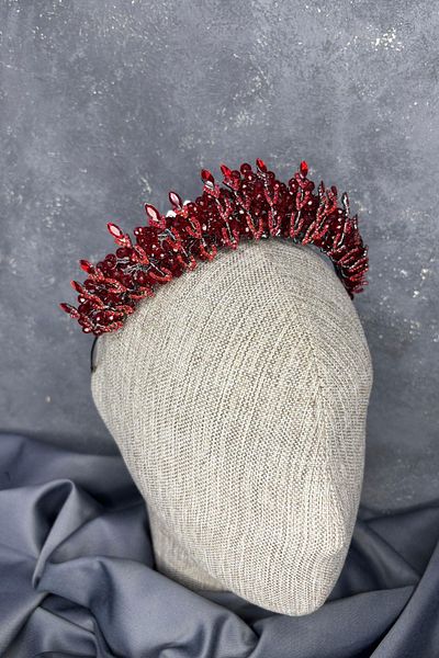 Hayalperest boncuk Red crystal bead embroidered boucle bridal tiara