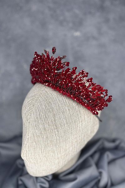 Hayalperest boncuk Burgundy Livan Beaded Bridal Henna Crown Hair Accessory