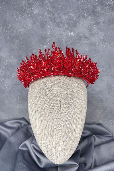 Hayalperest boncuk Red Elisa Design Beaded Bridal Henna Crown Hair Accessory