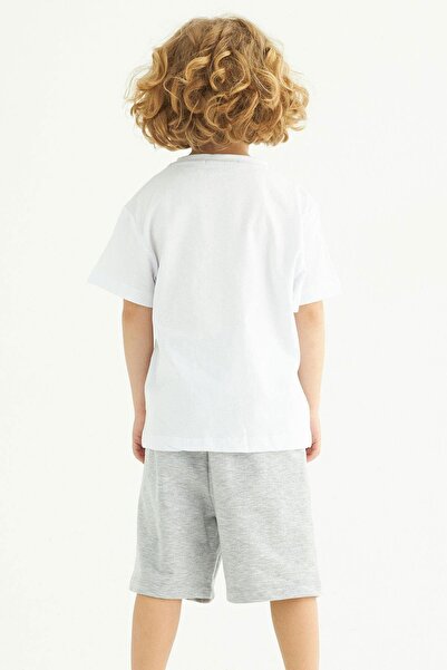 zepkids Crew Neck Short Sleeve Limited Printed White Color Boy's Suit