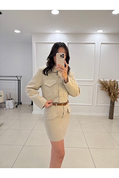 Butik Kemer Detaylı Etek Ceket Takımı