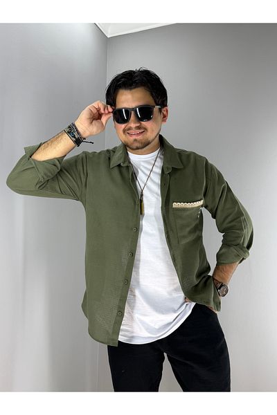 MARESHAL Straw Stripe Pocket Detailed Oversize Shirt (Khaki)