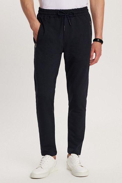 Tudors Unisex Standard Fit Βαμβακερές τσέπες με φερμουάρ με 2 νήματα Ελαστικό δέσιμο ίσιο πόδι Navy Blue φούτερ