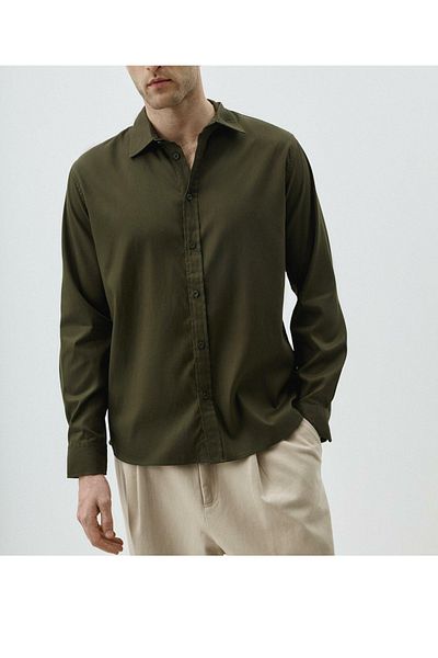 ATİLLA ÖZER SLIM FIT ΜΟΥΛΑΡΙ ΒΑΜΒΑΚΙ ΠΡΑΣΙΝΟ ΒΑΜΒΑΚΙ ΣΑΤΕΝ ΥΦΑΣΜΑ ΜΑΚΡΥΜΑΝΙΚΟ ΑΝΔΡΙΚΟ ΠΟΥΚΑΜΙΣΟ ΧΩΡΙΣ ΤΣΕΠΗ