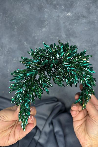 Hayalperest boncuk Green Eva Intense Bead Embroidered Bridal Henna Crown
