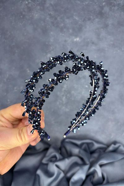 Hayalperest boncuk Navy blue saree model double row bridal henna crown hair accessory