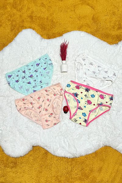 BARABERRE Girl's Slip Panties Set of 4 Printed