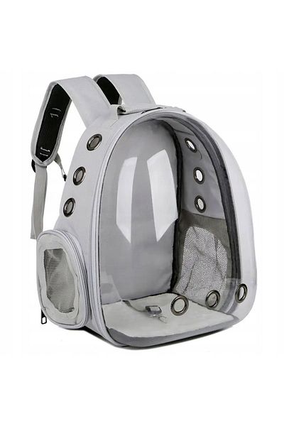 OEM Backpack for transporting cats and small animals, expandable, plastic and foam, handle, gray