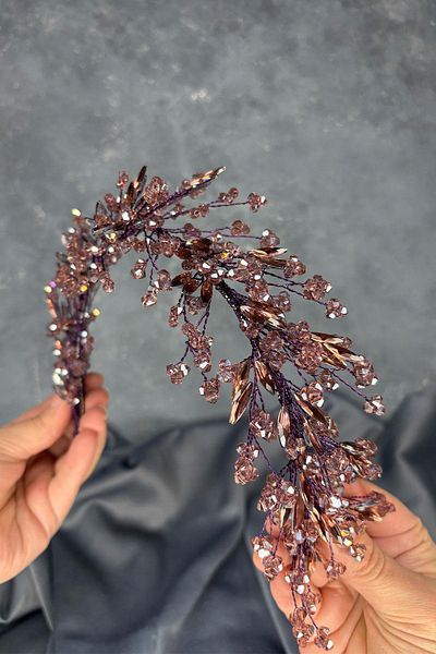 Hayalperest boncuk Plum Hera Crystal Beaded Bridal Henna Crown Hair and Turban Accessory