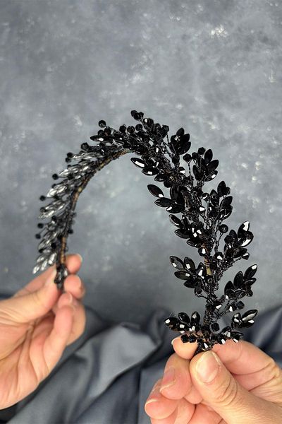 Hayalperest boncuk Black Laurel Bridal Crown Hair and Turban Accessory