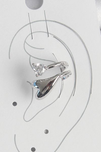 E BULURUM Brass Silver Color Zircon Stone Detailed Heart Model Women's Cartilage Earrings