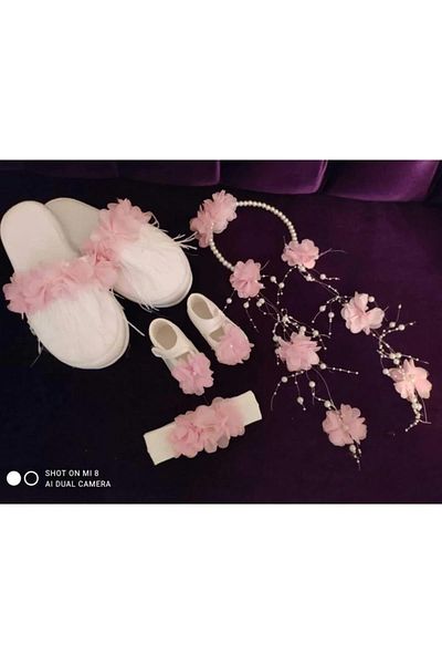 Hayalperest boncuk Maternity Pink Crown Slippers Set