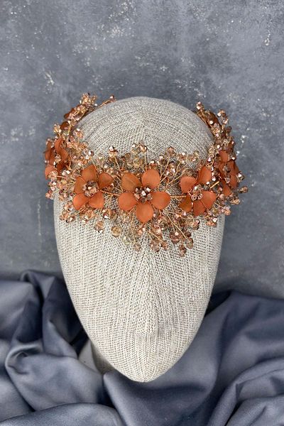 Hayalperest boncuk Rose Color Nileda Crystal Beaded Bridal Henna Crown Hair Accessory