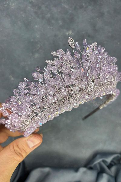 Hayalperest boncuk Lila Livan Beaded Bridal Henna Crown Hair Accessory