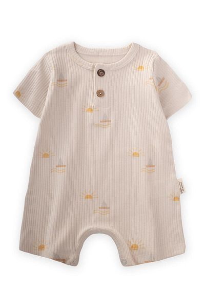 Cigit 0-3 Years Ribbed Sail Patterned Jumpsuit