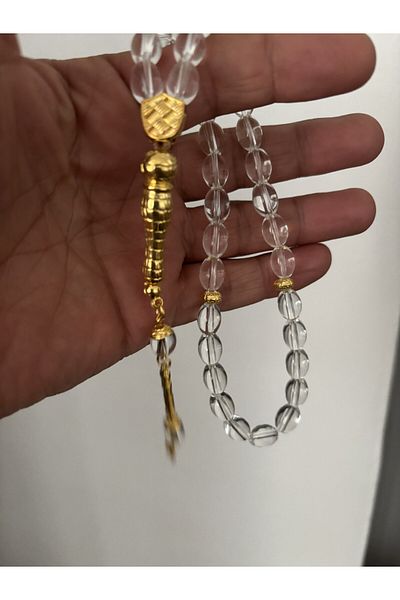 DİBA AVM Tesbi̇h Transparent Glass Drop Model Yellow Imameli Stylish Design Boxed Gift Rosary