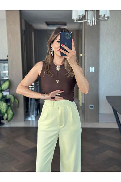 Forlady Butik Yellow Lycra Crepe Palazzo Women's Trousers with Velcro Waist