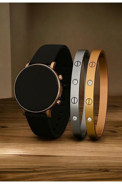 pullmarkt 2Pcs Handcuffs Bracelet + Led Wrist Watch