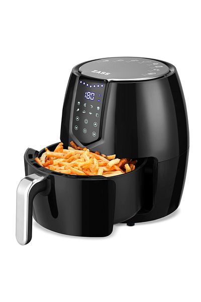 Zass Zaf 01 Hot Air Fryer, 1500w, 4l Capacity, Rapid Air Circulation, Digital Control, Black