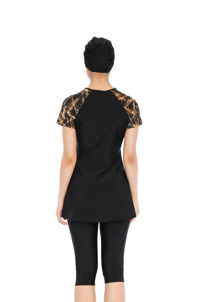 İKSUN Women's Short Sleeve Semi-Covered Hijab Swimsuit with Tights Bonnet Suit Short Arm Swimsuit