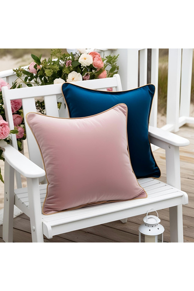 Bc Home 2'li Altın Kenar Biyeli Gül Kurusu - Gece Mavisi Kırlent Kılıfı Seti,...