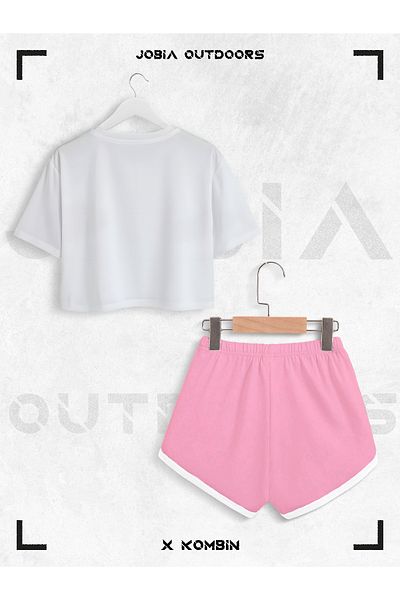Jobia Outdoors Women's Hello Kitty Printed Design Summer Oversize Crop and Bias Shorts 2 Piece Set