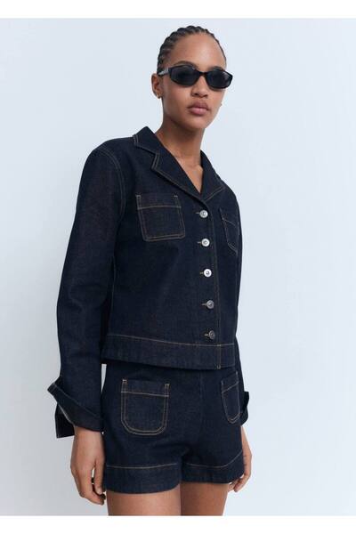 MANGO Woman Yüksek bel cepli denim şort