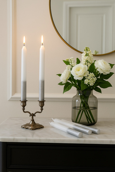 Arma House 4'lü Modern Gümüş Şamdan Mumu 22 Cm