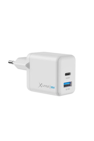 icover Incarcator priza dual XLayer PD 38W, USB-C si USB-A, alb