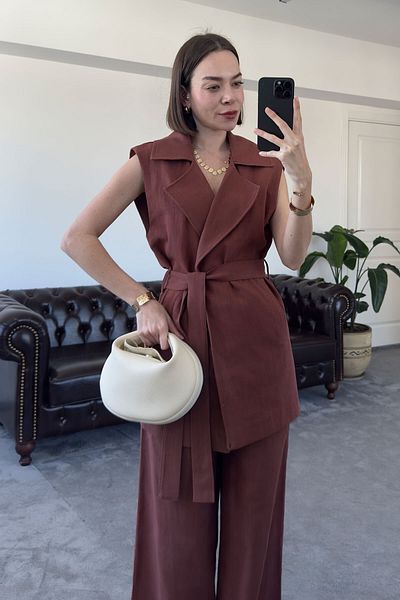 MAGARDE Linen Belted Suit - Tile