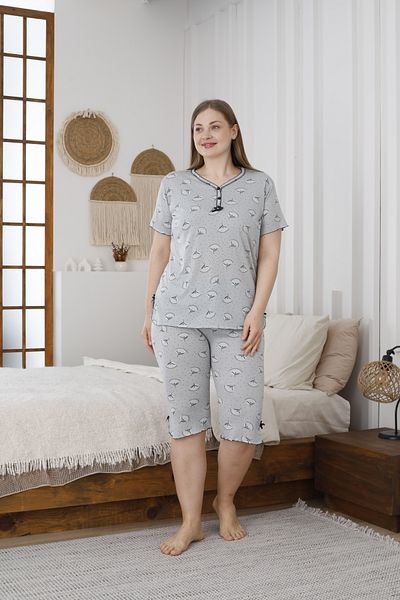 LİLA İÇ GİYİM Viscose Oversize Capri Short Sleeve Pajama Set