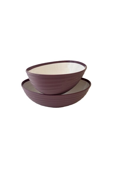 HOBBY LİFE Vera 2-Piece Oval Presentation Bowl - Plastic Salad and Fruit, 1.6 Lt & Purple