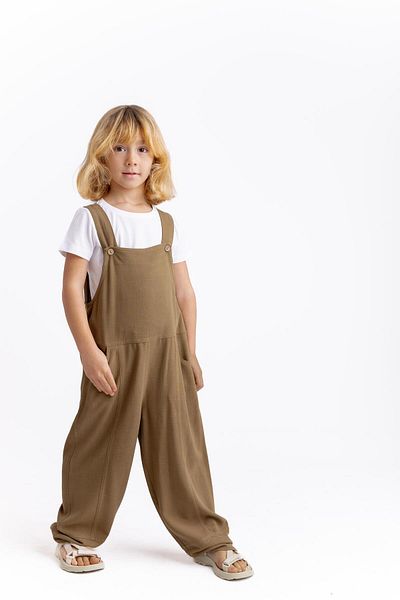 Cigit Wide Leg Linen Salopet 2-7 Years Caramel