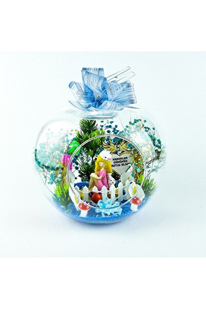 TERARYUM DÜNYASI VE HEDİYELİK 8 Mart Dünya Kadınlar Günü Özel Teraryum Pembeli Tatlı Kadın Elma Fanus Cam Mavi
