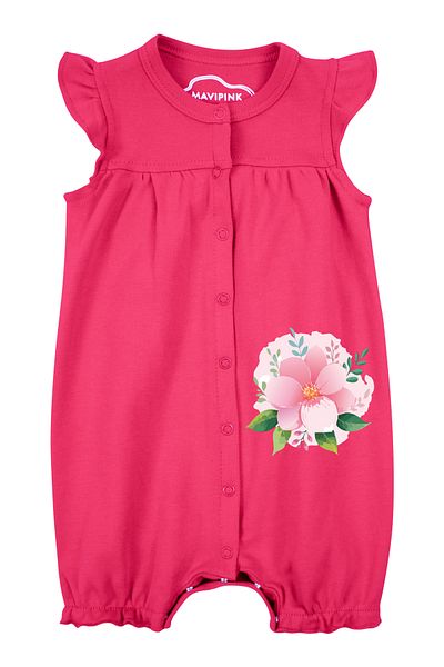 Mavipink Baby Girl Pink Floral Ruffle Short Shorts Jumpsuit