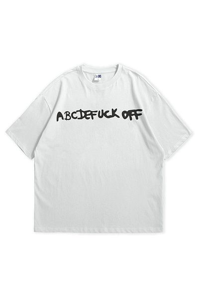Scrovtie White Unisex Calvin Jones Abcdefckoff Printed Crew Neck Short Sleeve Oversize T-Shirt