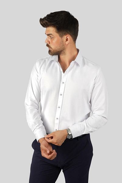 Etikmen White Diamond Pattern Slimfit Men's Shirt with Gift Box
