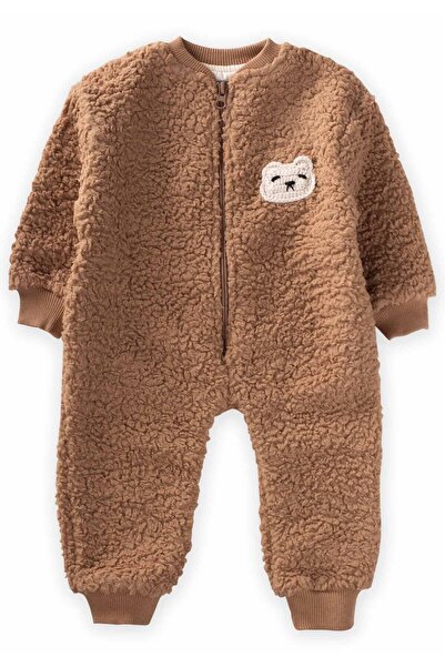 Cigit Medvědí pletená aplikovaná plyšová kombinéza 0-4 roky Coffee