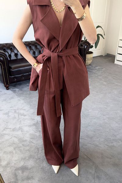 MAGARDE Linen Belted Suit - Tile