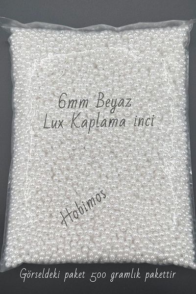 Hobimos 500 Gr 6 mm White Lux Plated Plastic Pearl - Jewelry Making Beads