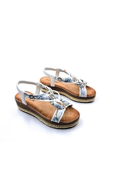 Guja Women's White Stylish Sports Sandals with Wedge Sole Espadrille Detail, Elastic and Stones