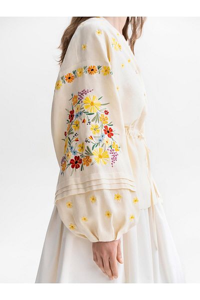 Lavanta Tekstil Floral Embroidered Shirt with Tie Detail